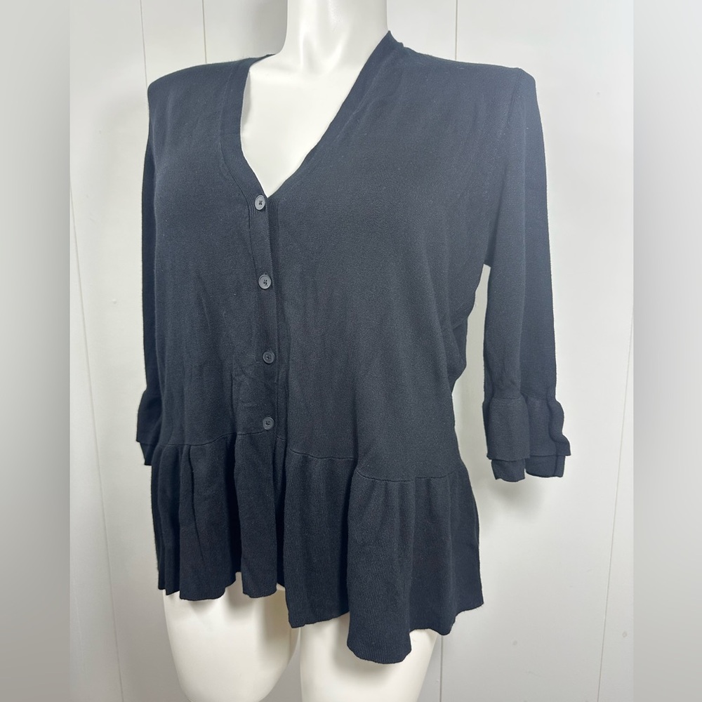 NWT Lane Bryant Black 3/4 Ruffle Sleeve Knit Cardigan Sweater Size 18/20 - Picture 2 of 9